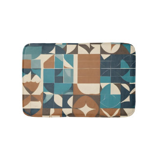 Dark Blue, Teal, Brown, and Tan Geometric Pattern Badrumsmatta