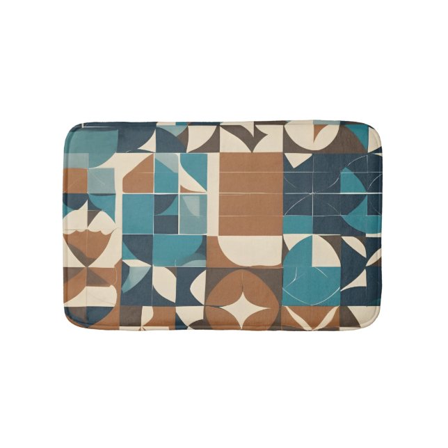 Dark Blue, Teal, Brown, and Tan Geometric Pattern Badrumsmatta (Framsidan)