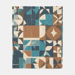 Dark Blue, Teal, Brown, and Tan Geometric Pattern Fleecefilt