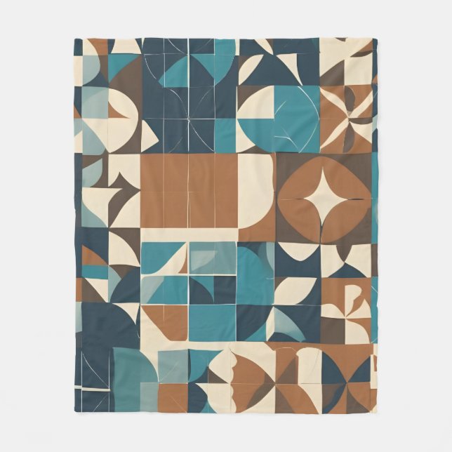 Dark Blue, Teal, Brown, and Tan Geometric Pattern Fleecefilt (Framsidan)
