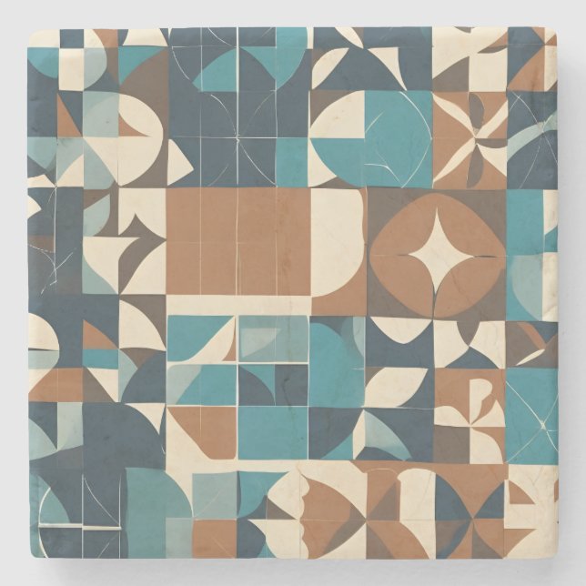 Dark Blue, Teal, Brown, and Tan Geometric Pattern Stenunderlägg (Framsidan)