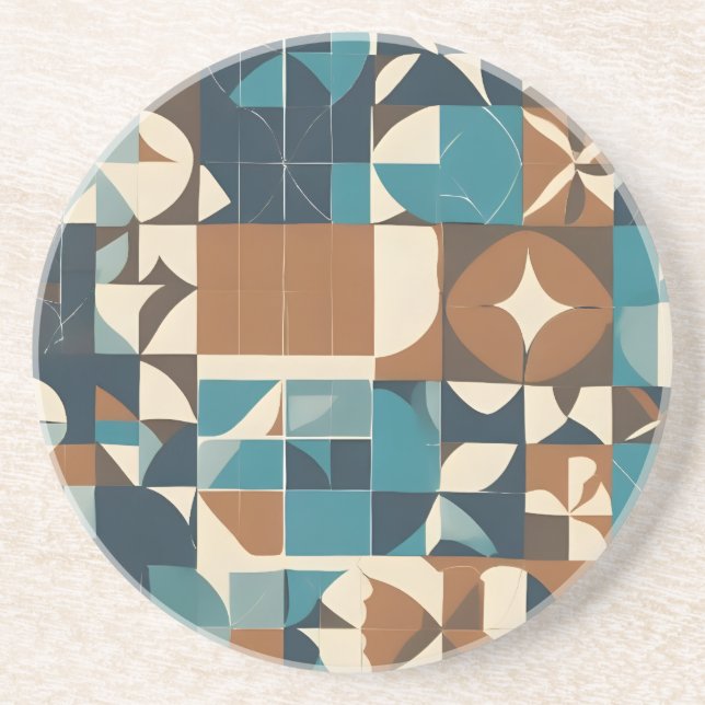 Dark Blue, Teal, Brown, and Tan Geometric Pattern Underlägg (Framsidan)
