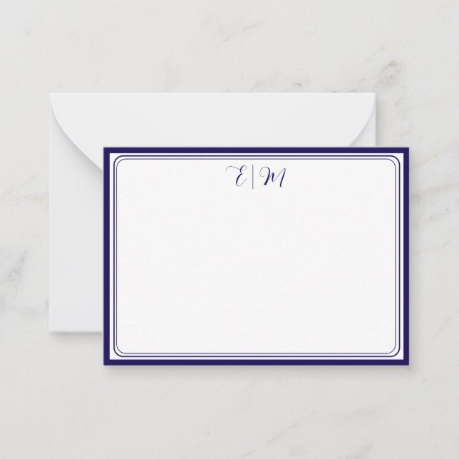  Dark Blue three Border Monogram Note Card Anteckningskort (Framsida)