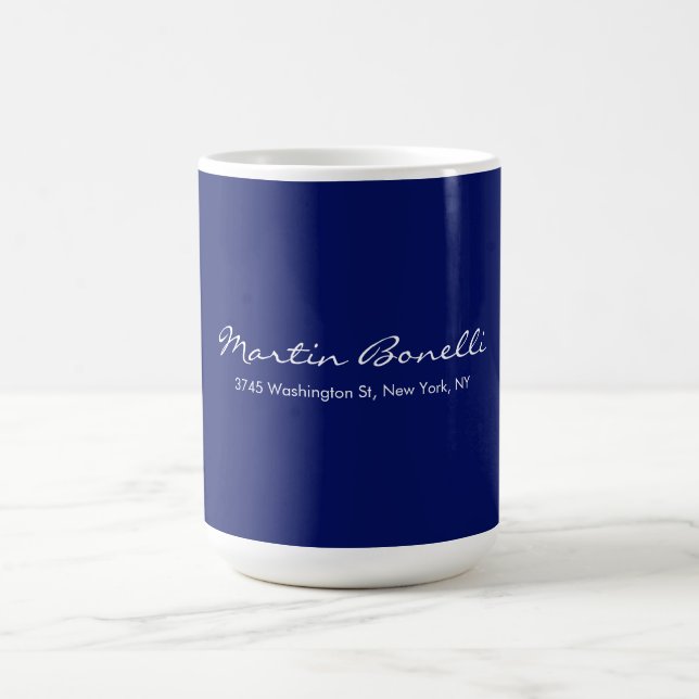 Dark Blue White Minimalist Script Plain Simple Kaffemugg (Center)