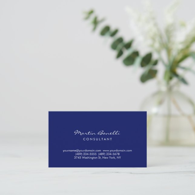 Dark Blue White Minimalist Script Plain Simple Visitkort (Stående Fram)