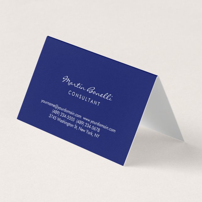 Dark Blue White Minimalist Script Plain Simple Visitkort (Framsida)