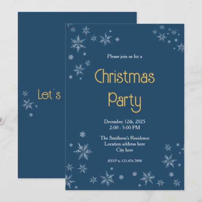 Dark Blue & White Snowflakes 5"x7" Christmas Party Inbjudningar (Fram/baksida)