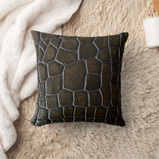 Dark Brown Crocodile Alligator Skin Leather Textur Kudde