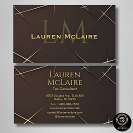 Dark Brown & Gold Accent Monogram Business Card Visitkort