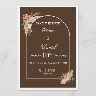 Dark Brown Minimalist Boho Wedding Invitation Inbjudningar
