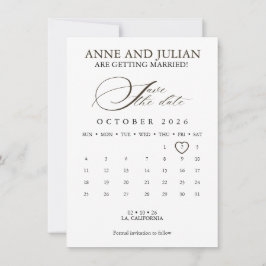 Dark Brown Save the date card calendar & photo
