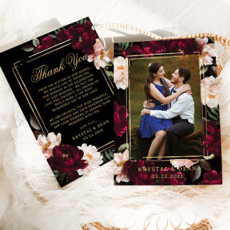 Dark Burgundy Blush Black Floral Wedding Photo Tack Kort