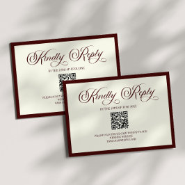 Dark Burgundy Ivory Wedding QR Code RSVP Card OSA Kort