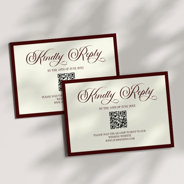 Dark Burgundy Ivory Wedding QR Code RSVP Card OSA Kort (Skapare uppladdad)
