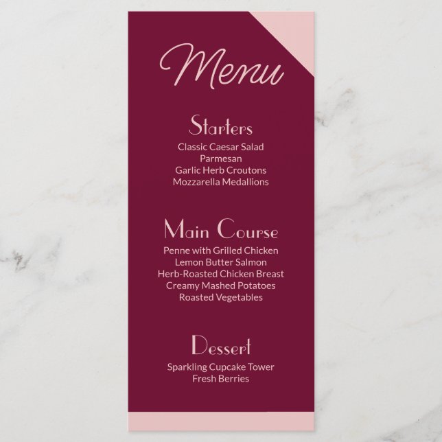 Dark Burgundy Light Pink Flat Menu Meny (Framsida)