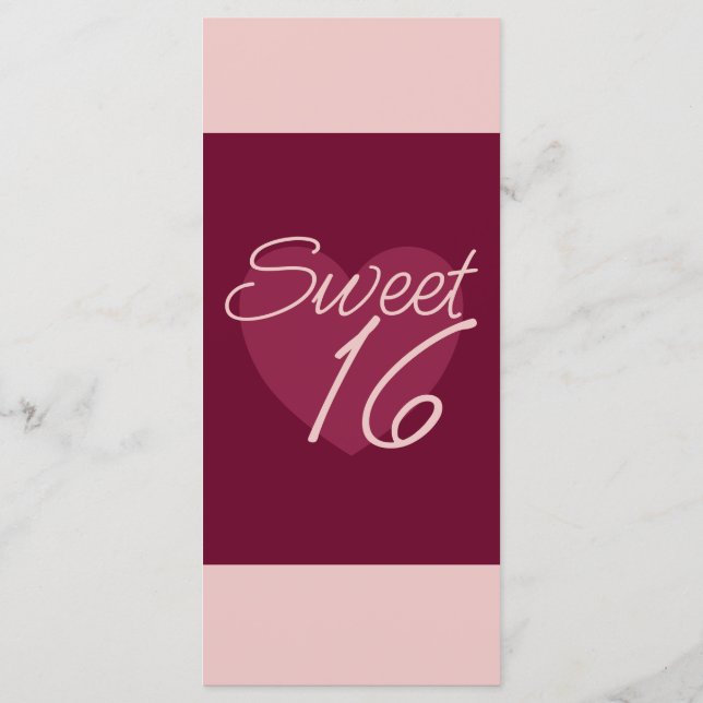Dark Burgundy Light Pink - Heart Flat Menu Meny (Baksida)