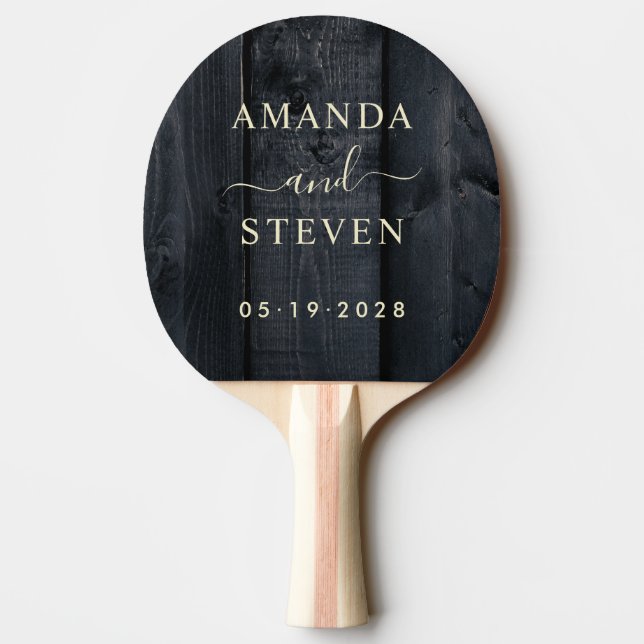 Dark Burnt Wood Couple Names with Wedding Pingisracket (Baksidan)