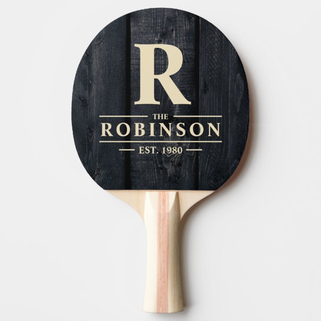Dark Burnt Wood Family Name & Initial Pingisracket (Framsidan)
