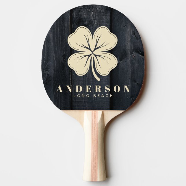 Dark Burnt Wood Four Leaf Clover with Name Pingisracket (Baksidan)
