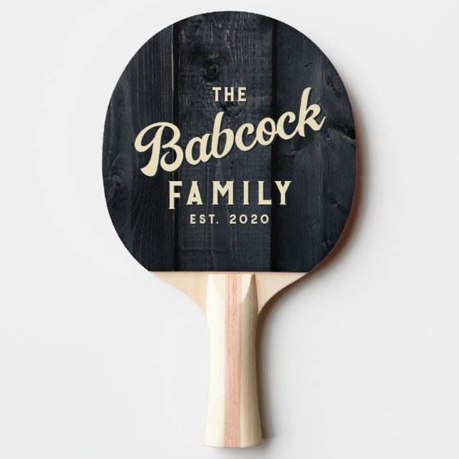 Dark Burnt Wood Retro Family Name & Year Pingisracket (Baksidan)