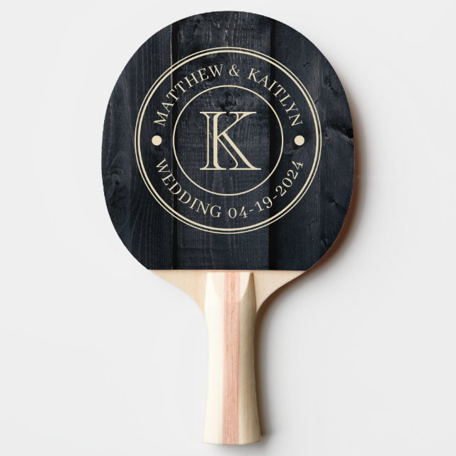 Dark Burnt Wood Wedding Monogram Pingisracket (Baksidan)
