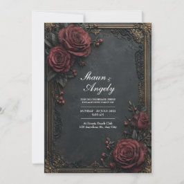 Dark Charcoal Burgundy Rose Floral Wedding Inbjudningar