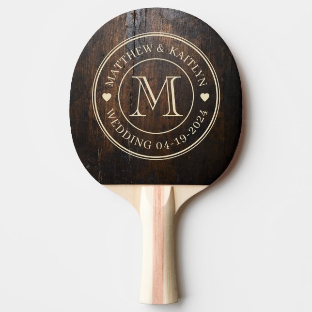Dark Chopping Block Wedding Monogram Heart Pingisracket (Framsidan)