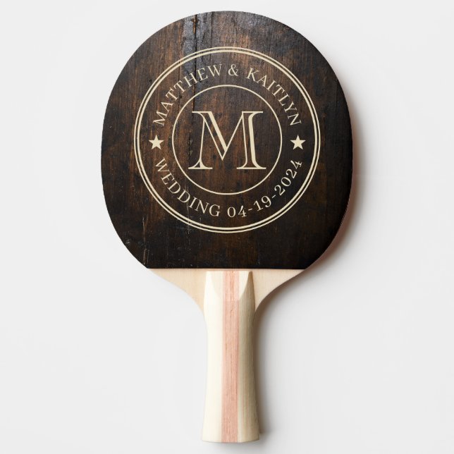 Dark Chopping Block Wedding Monogram Star Pingisracket (Framsidan)