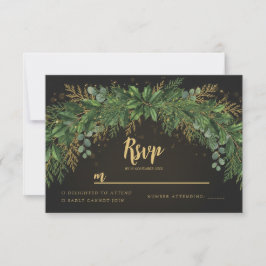 Dark Christmas Greenery Arch Wedding RSVP Card OSA Kort