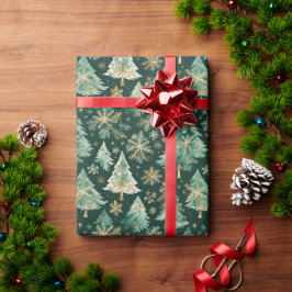 Dark Christmas Trees & Snowflakes Wrapping Paper Presentpapper