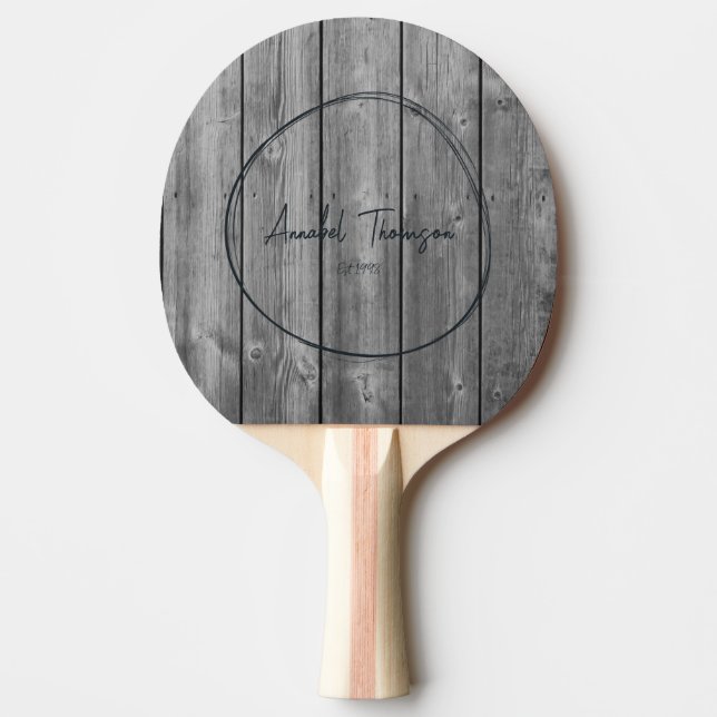 Dark Clean Gray Wood Name in Drawn Circle  Pingisracket (Framsidan)