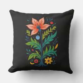 Dark Cottagecore Folk Art Floral Tree Botanical Kudde