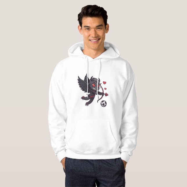 Dark Cupid Soccer Player - Anti-Valentine's Day Hoodie (Hel framsida)