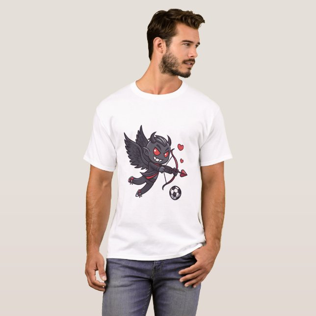 Dark Cupid Soccer Player - Anti-Valentine's Day T Shirt (Hel framsida)
