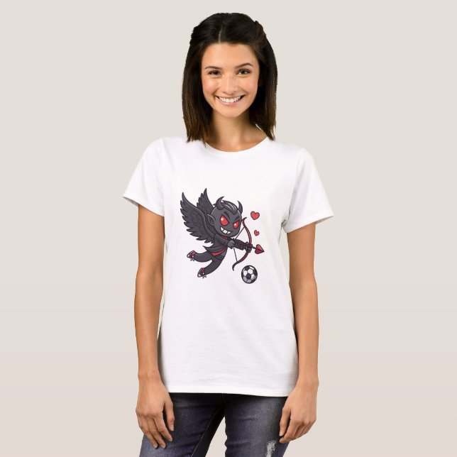 Dark Cupid Soccer Player - Anti-Valentine's Day T Shirt (Hel framsida)