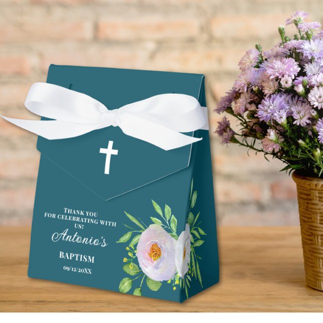 Dark Cyan Baby Boy Baptism Favor Box Presentaskar (Skapare uppladdad)