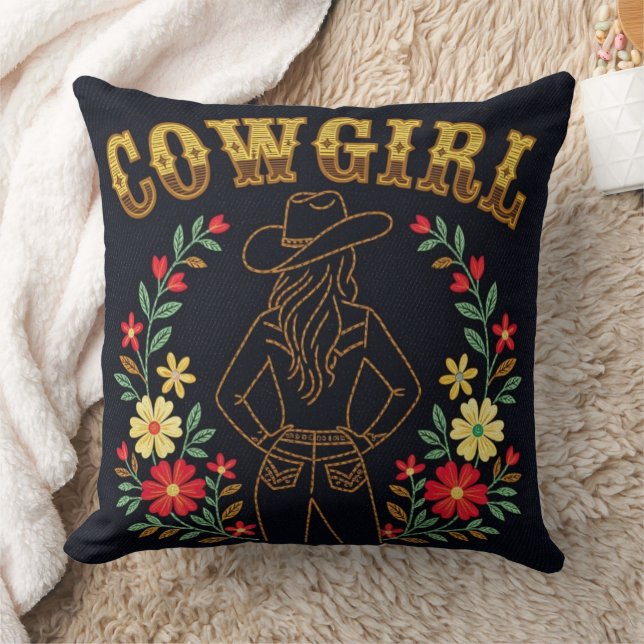 Dark Denim Cowgirl Throw Pillow Kudde (Filt)