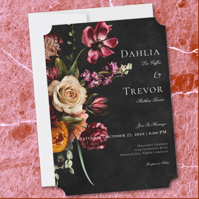 Dark Elegant Autumn Floral Wedding Inbjudningar (Dark Elegant Autumn Floral Wedding Invitation)