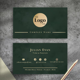 Dark Emerald Green Gold Professional Company Logo Visitkort