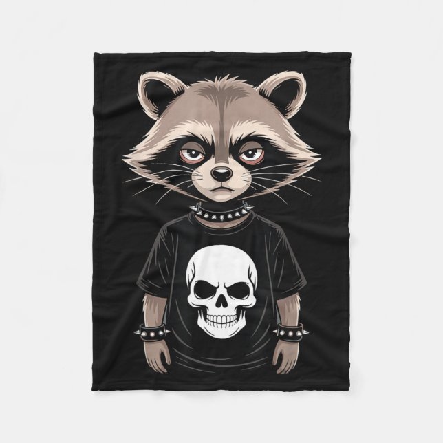 Dark Emo Raccoon With Skull Punk Style Alternative Fleecefilt (Framsidan)