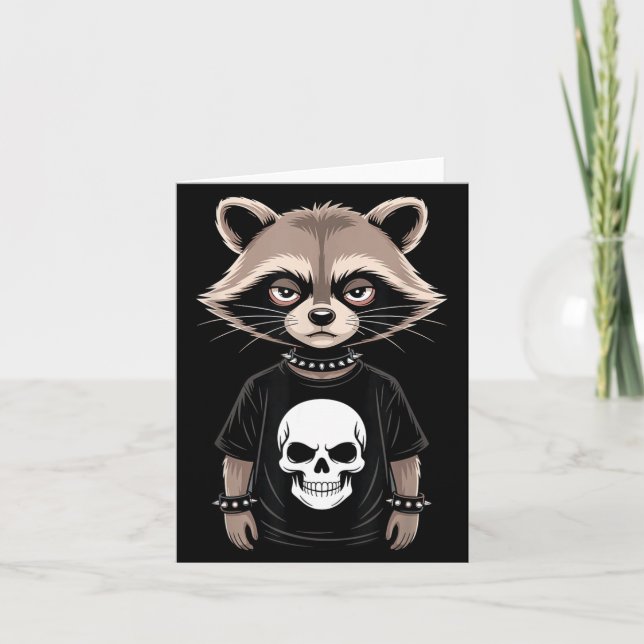 Dark Emo Raccoon With Skull Punk Style Alternative Kort (Framsida)