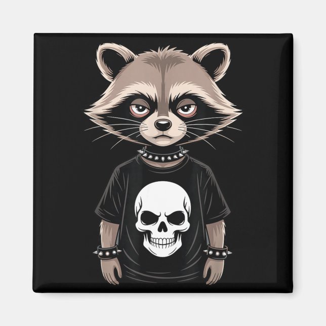 Dark Emo Raccoon With Skull Punk Style Alternative Magnet (Framsidan)