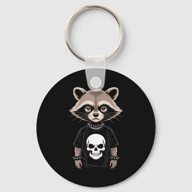 Dark Emo Raccoon With Skull Punk Style Alternative Nyckelring (Framsida)