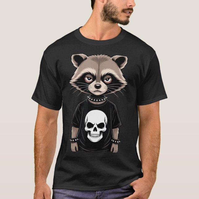 Dark Emo Raccoon With Skull Punk Style Alternative T Shirt (Framsida)