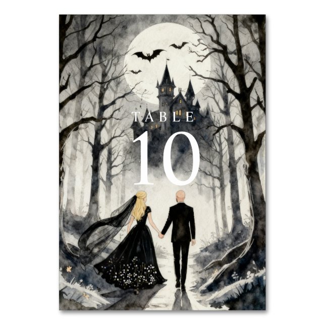 Dark Enchanted Gothic Spooky Wedding Couple Forest Bordsnummer (Framsidan)