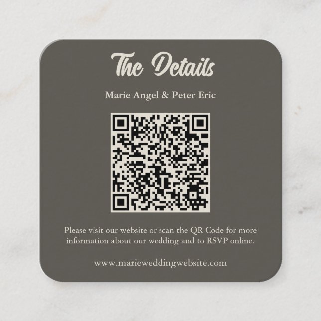 Dark Espresso Brown Wedding QR Code Enclosure  Fyrkantigt Visitkort (Framsida)