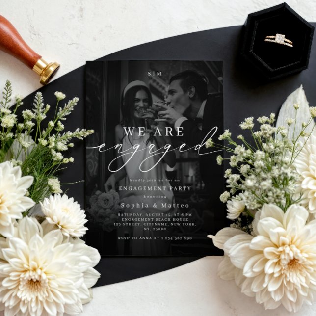 DARK & FADED PHOTO Monogram Engagement Party Inbjudningar (Skapare uppladdad)