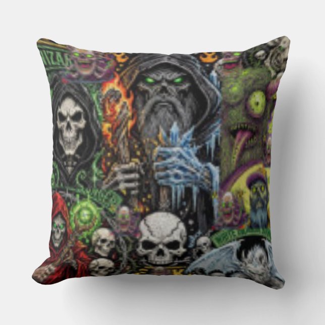 Dark Fantasy Horror Collage Throw Pillow | Sorcere Kudde (Framsida)