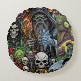 Dark Fantasy Horror Collage Throw Pillow | Sorcere Rund Kudde