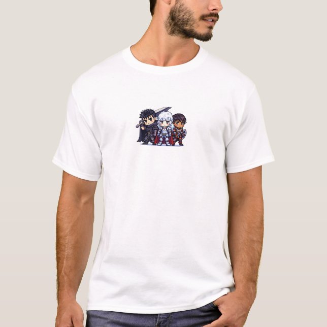Dark Fantasy Pixel Warriors Trio, Retro Anime T Shirt (Framsida)